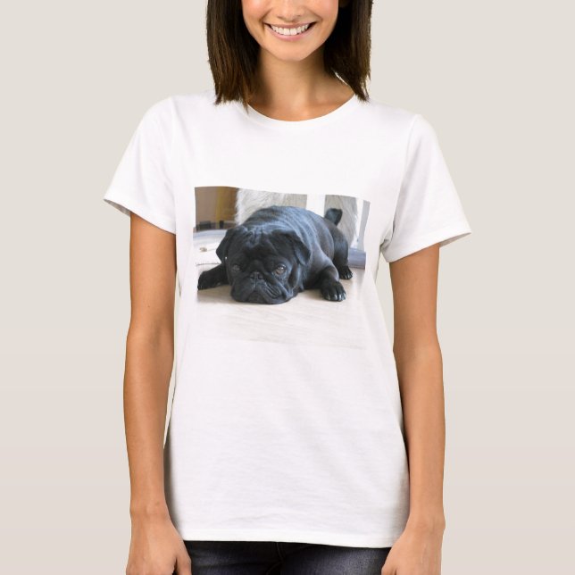 Anpassa sött svart pug Puppy-tillbehör namn Tee Shirt (Framsida)