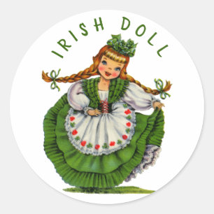 Anpassa St patricks day Retro Irish Doll Logotyp Runt Klistermärke