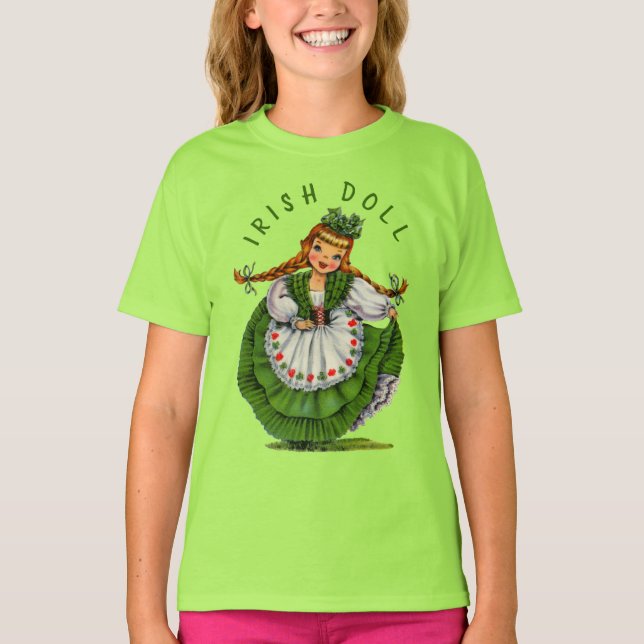 Anpassa St patricks day Retro Irish Doll Logotyp T Shirt (Framsida)