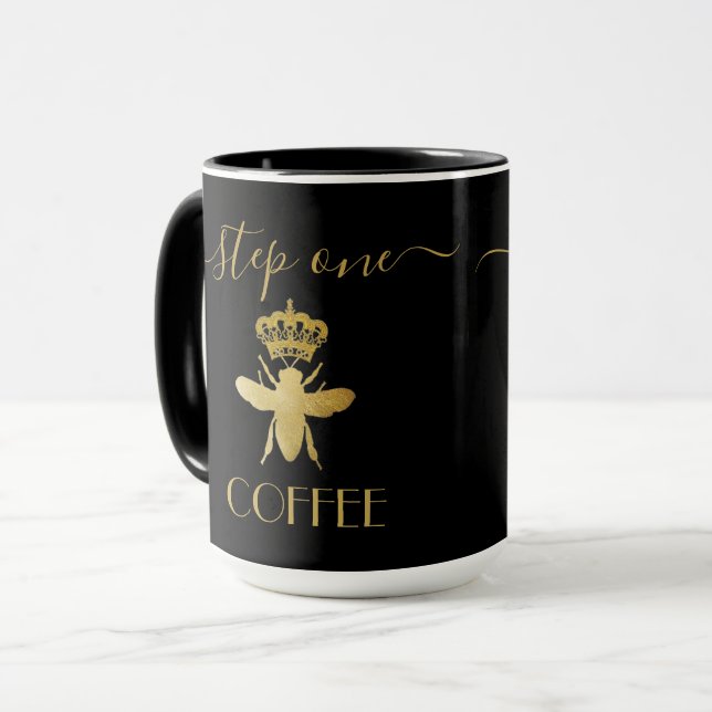 Anpassa steg ett: COFFEE Queen Bee Guld Ceramic Mugg (Framsida vänster)