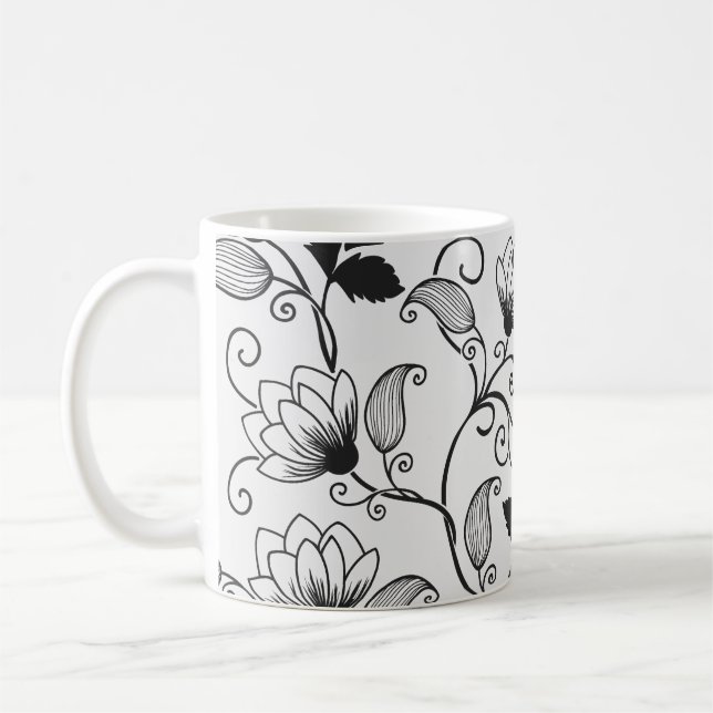 Anpassa svart Blommönster Kaffemugg (Vänster)