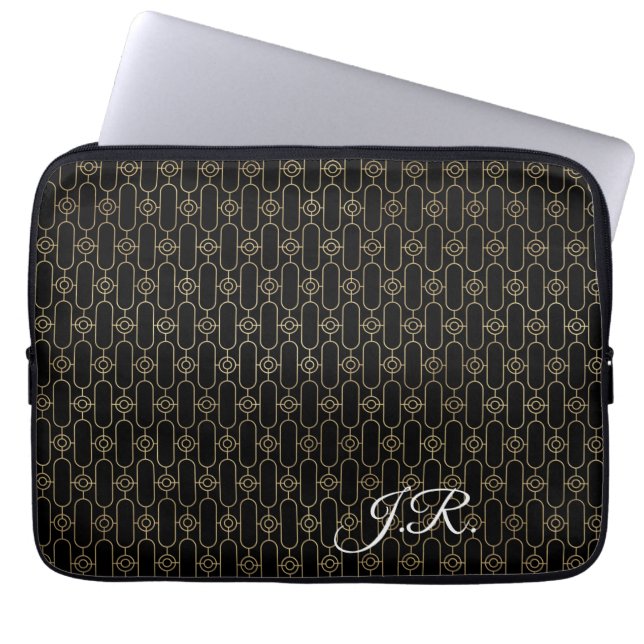 Anpassa svart och guld Art Deco Laptop Fodral (Framsidan)