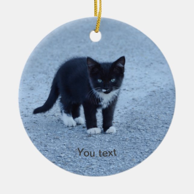 Anpassa svart och vit Tuxkitten Julgransprydnad Keramik (Framsidan)