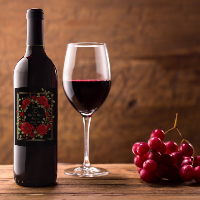 Anpassa svart Röd ros-ramsfärg för Elegant Guld Vinflaska Etikett (Skapare uppladdad)