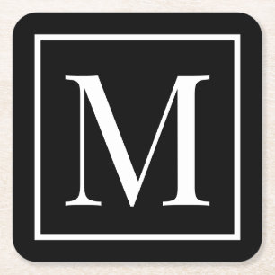 Anpassa svartvit monogram Valfri bakgrund Underlägg Papper Kvadrat