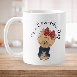 Anpassa Sweet Yorkie med Bow Simple White Kaffemugg