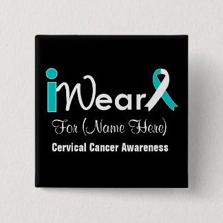 Anpassa Teal and White Ribbon Cervical Cancer Knapp