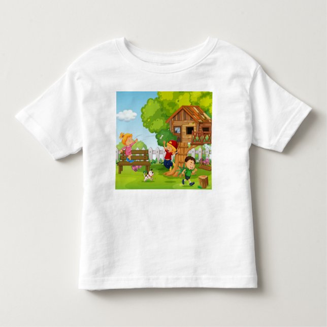 Anpassa Tecknad Backyard Play Puppy Children T Shirt (Framsida)