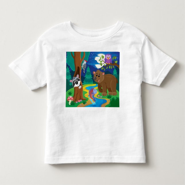 Anpassa Tecknad Stream Forest Animals T Shirt (Framsida)