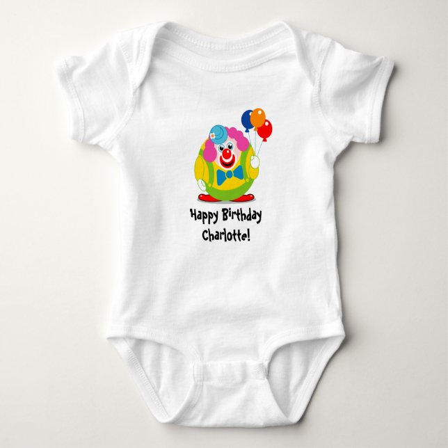 Anpassa, tecknadens söta cirkus clown med ballonge t-shirt (Framsida)