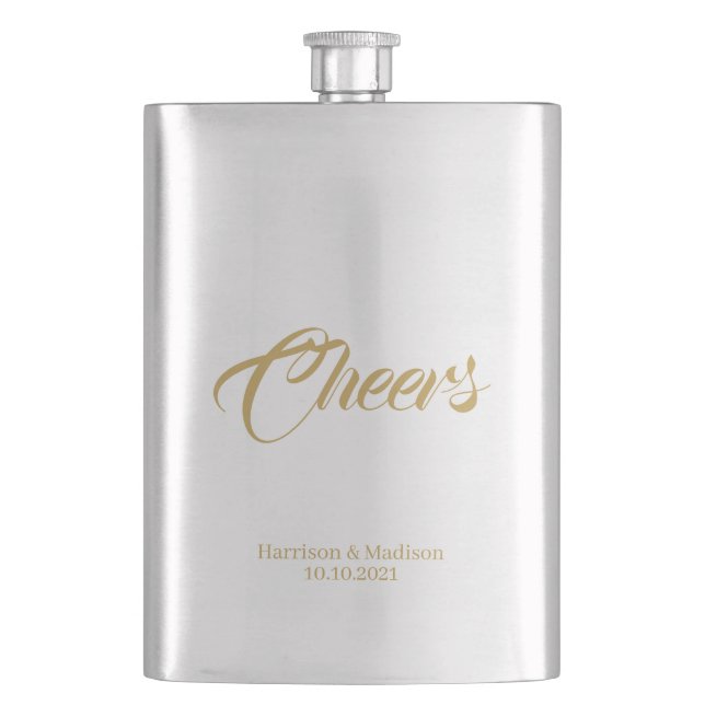anpassa text Cheers Bröllop-gåva favoriserar Flask Fickplunta (Framsidan)