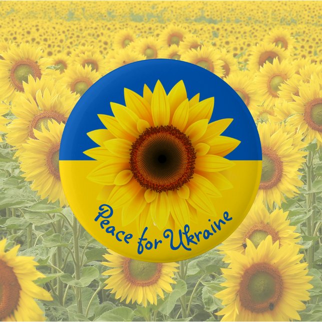 Anpassa text Ukraina Solrosblå Gult Knapp (Skapare uppladdad)