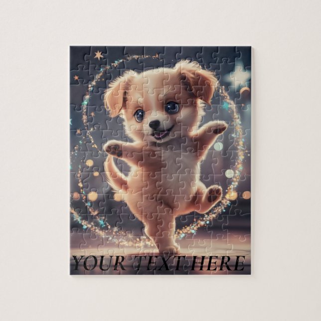 Anpassa textens Namn Cute Dancing Puppy Pussel (Vertikal)