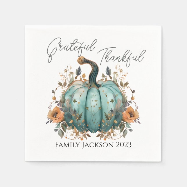 Anpassa Thanksgiving Rustic Blue Pumpkin Pappersservett (Framsidan)