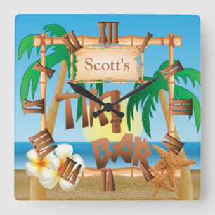 Anpassa Tiki Pub Design Fyrkantig Klocka