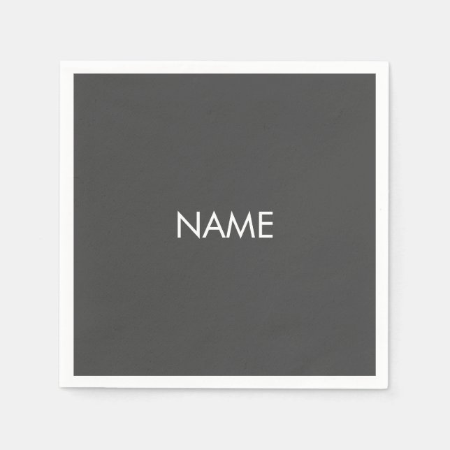 Anpassa till namn, textminimalistiskt kol-grått pappersservett (Framsidan)