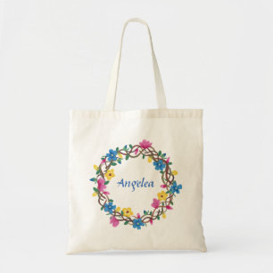 Anpassa Tote Bag, Blommigt Wreathe Tygkasse