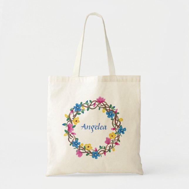 Anpassa Tote Bag, Blommigt Wreathe Tygkasse (Framsidan)