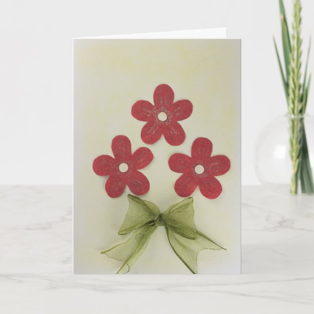 Anpassa tre röda blommor och grönt kort (Framsida)