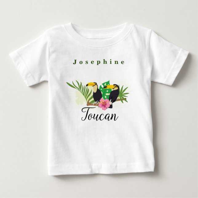 Anpassa Tropical Theme Toucan Flowers Hibiscus T Shirt (Framsida)