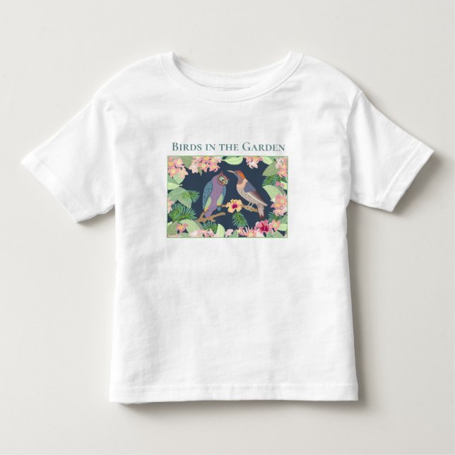 Anpassa tropiska blommor Fåglar i Garden T Shirt (Framsida)