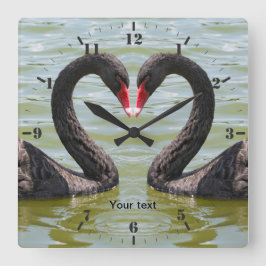 Anpassa två svarta Svanar-fåglar i hjärtform Fyrkantig Klocka