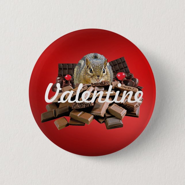 Anpassa Valentindagen Chocolate Chipmunk Knapp (Framsida)