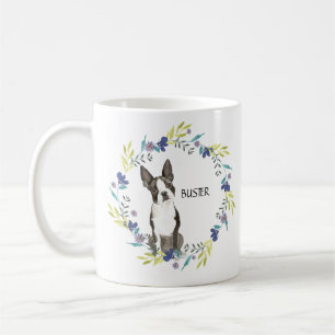 Anpassa vattenfärgen Boston Terrier Blue Wand Kaffemugg