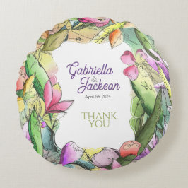 Anpassa vattenfärgens Blommigt konturerad Rund Kudde