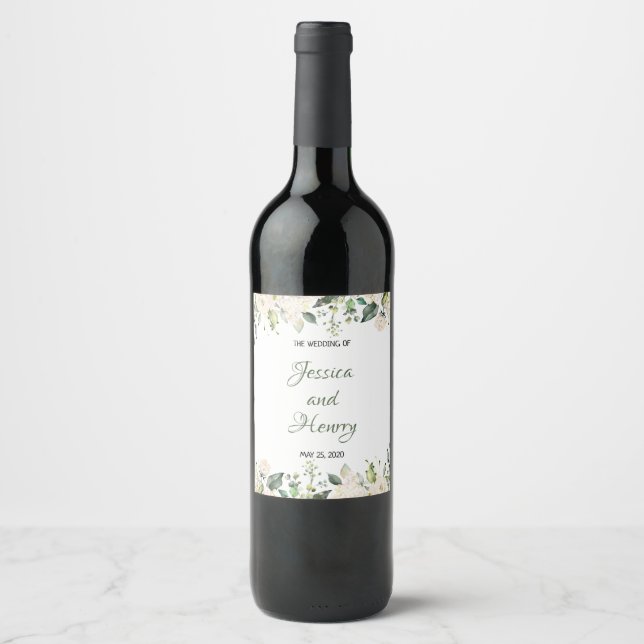 Anpassa Vin Lable White Flowers Vinflaska Etikett (Framsida)