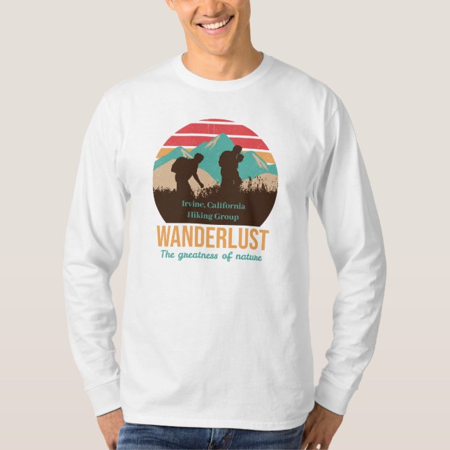 Anpassa Vintage Sunset Mountain Hiking Group T Shirt (Framsida)