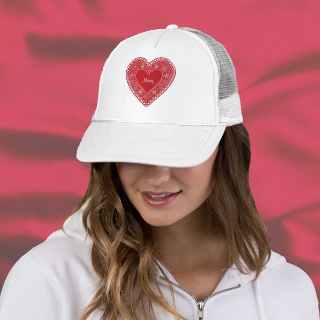 Anpassa Vintagens Snöre Heart Keps (Lace Heart Trucker Hat
Customize the name. )