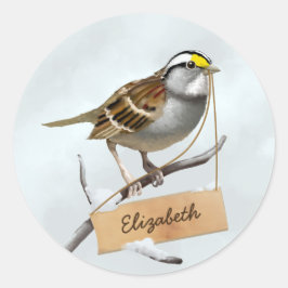 Anpassa vit nedåtriktad Sparrow Namn Runt Klistermärke