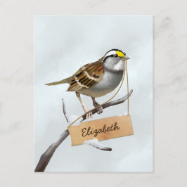 Anpassa vit nedåtriktad Sparrow Namn Vykort