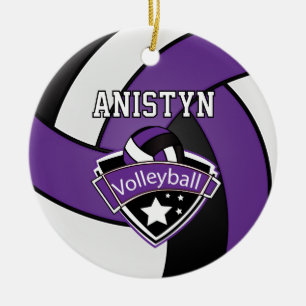Anpassa Volleyball i Lila, vitt och svart Julgransprydnad Keramik