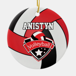 Anpassa Volleyball i rött, vitt och svart Julgransprydnad Keramik