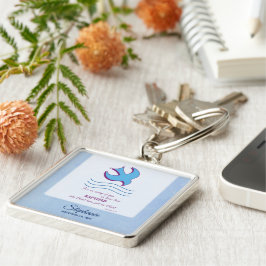 Anpassa, Vuxen Baptism Dove på Blue Fyrkantig Silverfärgad Nyckelring