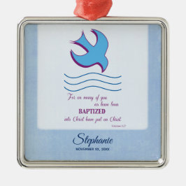 Anpassa, Vuxen Baptism Dove på Blue Julgransprydnad Metall