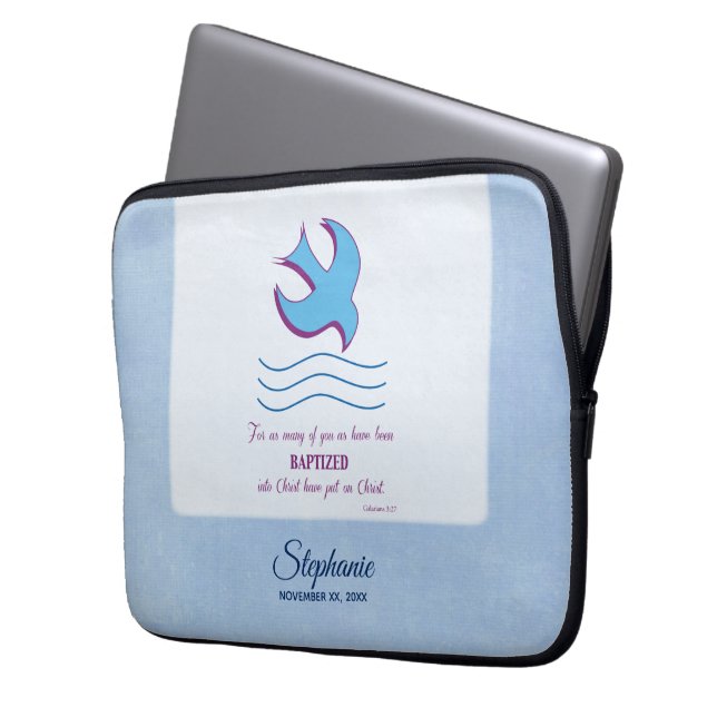 Anpassa, Vuxen Baptism Dove på Blue Laptop Sleeve (Framsidan Vänster)