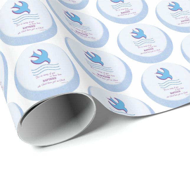Anpassa, Vuxen Baptism Dove på Blue Presentpapper (Rullad Hörn)