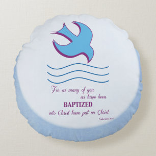 Anpassa, Vuxen Baptism Dove på Blue Rund Kudde