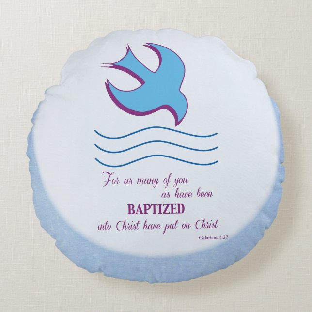 Anpassa, Vuxen Baptism Dove på Blue Rund Kudde (Framsidan)