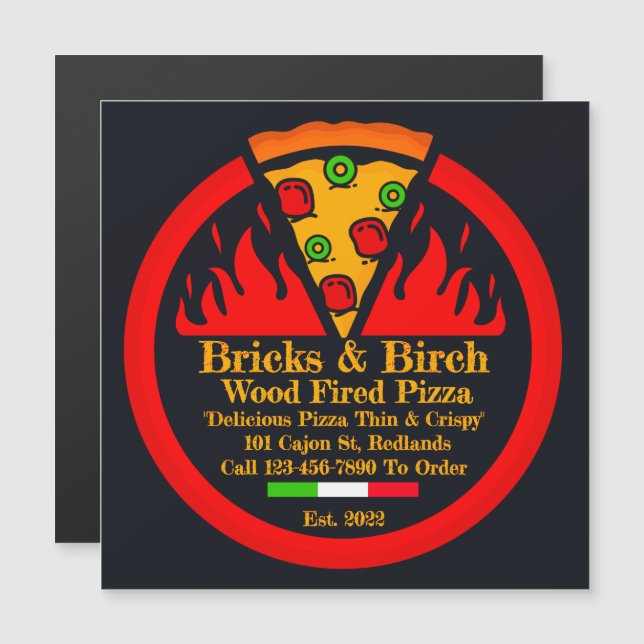 Anpassa Wood Fired Pizza Restaurant Promo Magnet (Fram/baksida)