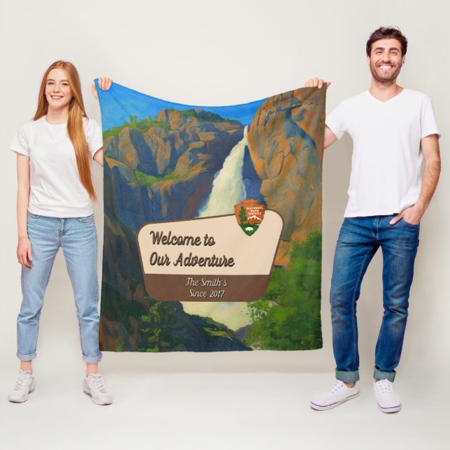 Anpassa Yosemite Falls Park Familjeäventyr Fleecefilt (På plats)