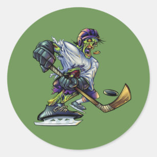 Anpassa Zombie Halloween Hockeyspelare Runt Klistermärke
