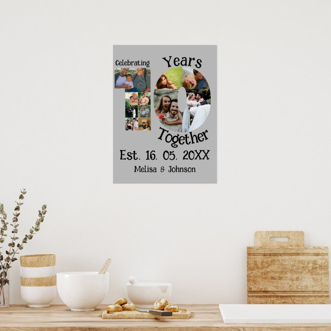 Anpassad 10-års bröllopsdag 11 fotokollage poster (Kök)