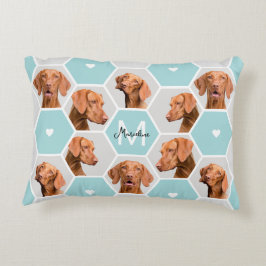 Anpassad 10 Pet Dog Foto Collage Monogram Blå Grå Prydnadskudde