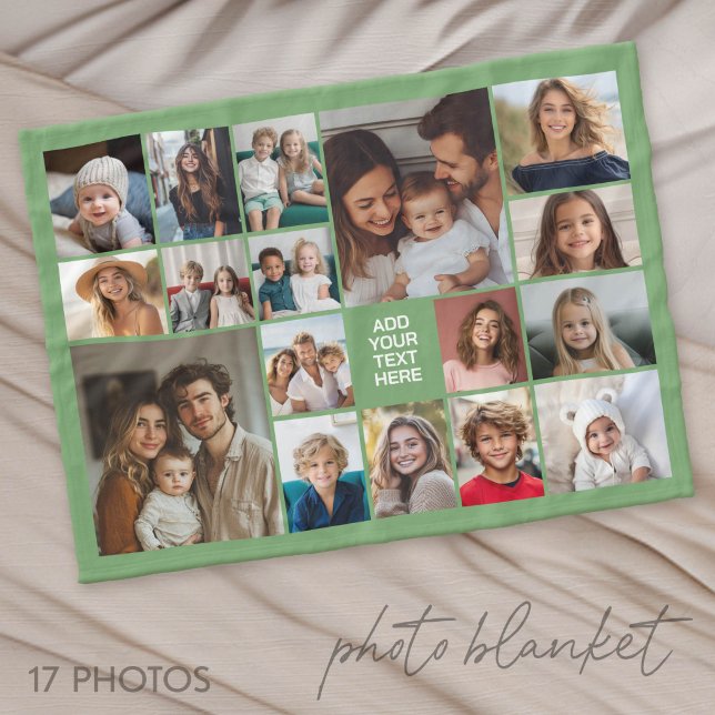 Anpassad 17 Foto Collage - med Text Fleecefilt (Photo Blanket - Personalize with Your Photos)