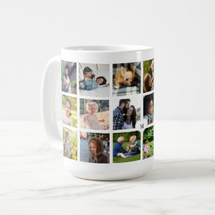 Anpassad 18 foto collage monogram personlig kaffemugg