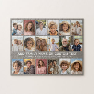 Anpassad 18 Foto Collage - Taupe - vit text Pussel